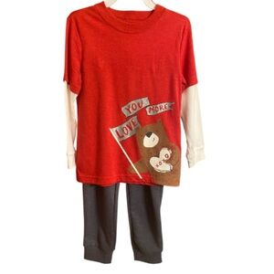 Carter's Red and Gray Bear “Love You More” Jogger Set NWT 4T